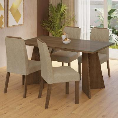 Conjunto de Jantar Porto 4 Lugares Tampo em MDP com Vidro Incolor e Cadeiras Estofadas Rustic