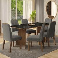 Conjunto Sala De Jantar Tampo De Vidro 6 Cadeiras Rustic/preto/silver Siena Madesa - 1