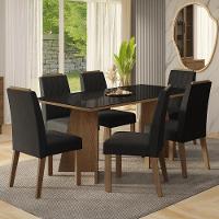 Conjunto Sala De Jantar Tampo De Vidro 6 Cadeiras Rustic/preto/oxford Siena Madesa - 1
