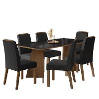 Conjunto Sala De Jantar Tampo De Vidro 6 Cadeiras Rustic/preto/oxford Siena Madesa - 2