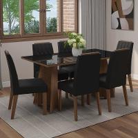 Conjunto Sala De Jantar Tampo De Vidro 6 Cadeiras Rustic/preto/oxford Sintra Madesa - 1