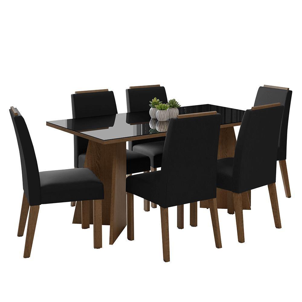 Conjunto Sala De Jantar Tampo De Vidro 6 Cadeiras Rustic/preto/oxford Madrid Madesa - 6