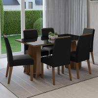 Conjunto Sala De Jantar Tampo De Vidro 6 Cadeiras Rustic/preto/oxford Madrid Madesa - 1