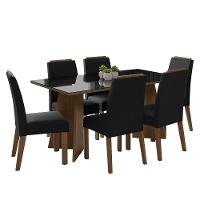 Conjunto Sala De Jantar Tampo De Vidro 6 Cadeiras Rustic/preto/oxford Madrid Madesa - 6