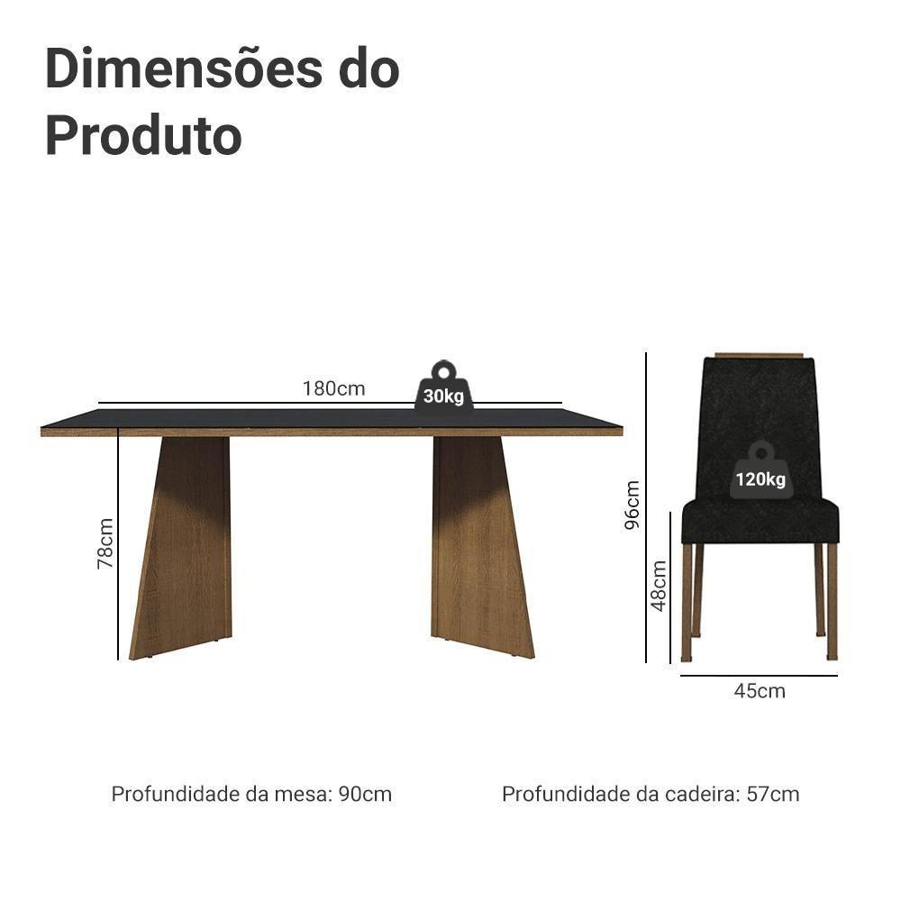 Conjunto Sala De Jantar Tampo De Vidro 6 Cadeiras Rustic/preto/oxford Amalfi Madesa - 3