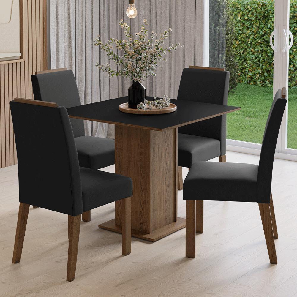 Conjunto Sala De Jantar Tampo De Madeira 4 Cadeiras Rustic/preto/oxford Aspen Madesa - 1