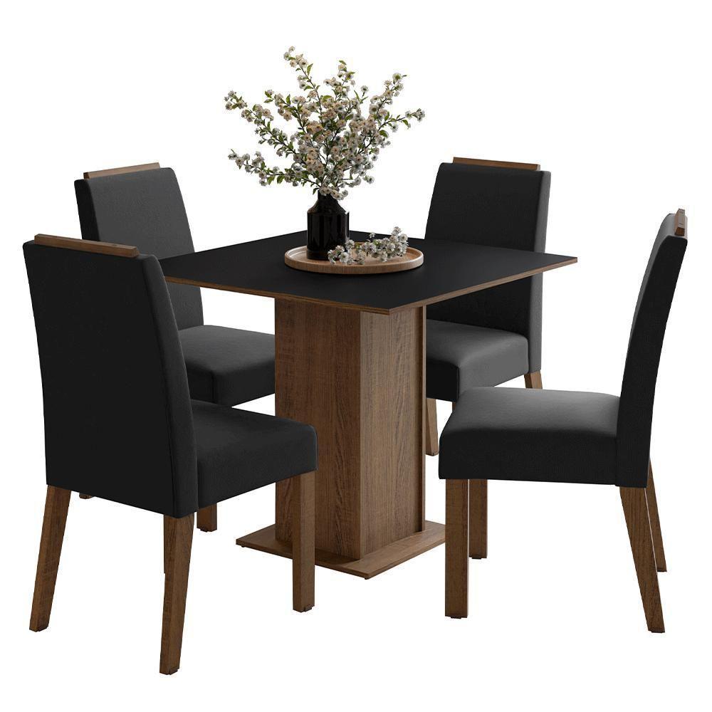 Conjunto Sala De Jantar Tampo De Madeira 4 Cadeiras Rustic/preto/oxford Aspen Madesa - 2