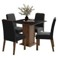 Conjunto Sala De Jantar Tampo De Madeira 4 Cadeiras Rustic/preto/oxford Aspen Madesa - 2