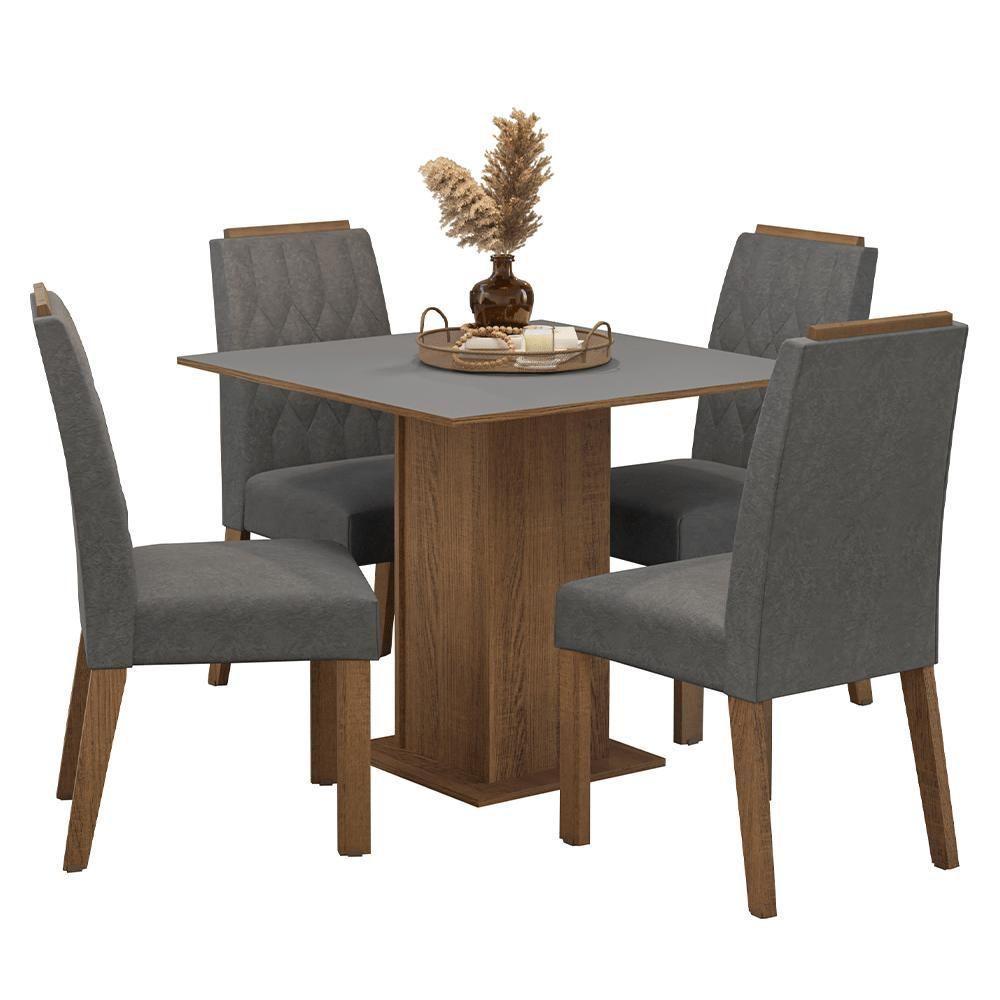 Conjunto Sala De Jantar Tampo De Madeira 4 Cadeiras Rustic/cinza/silver Cannes Madesa - 2