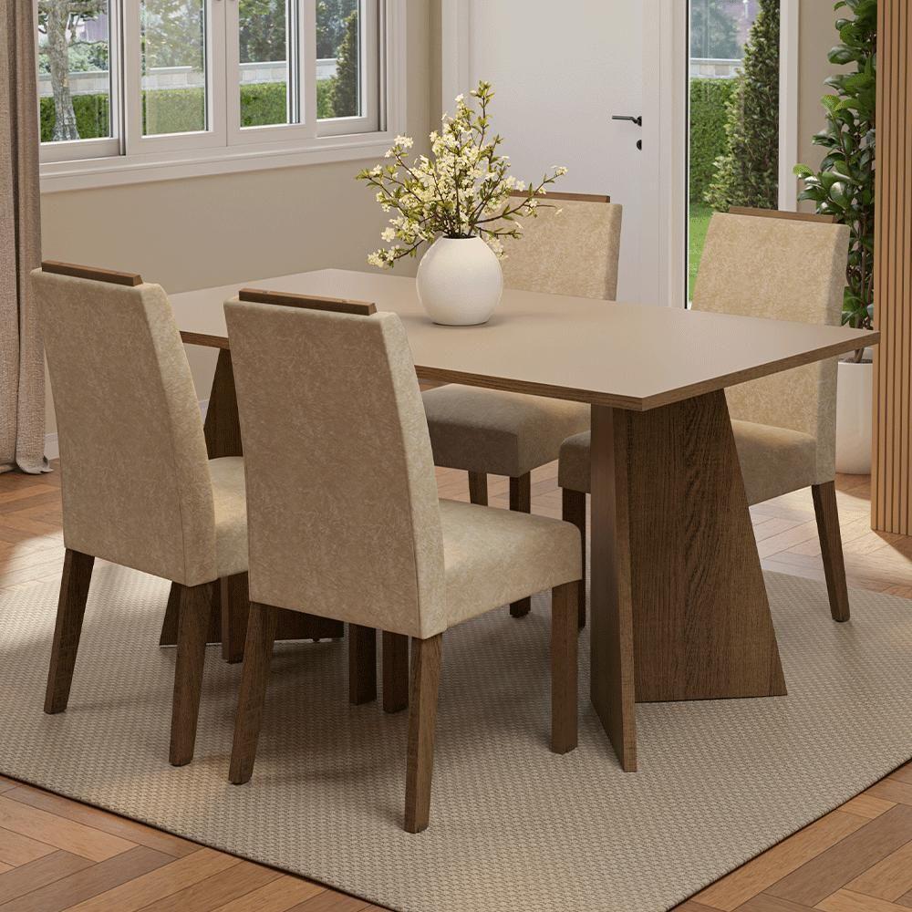 Conjunto Sala De Jantar Tampo De Madeira 4 Cadeiras Rustic/crema/imperial évora Madesa - 1