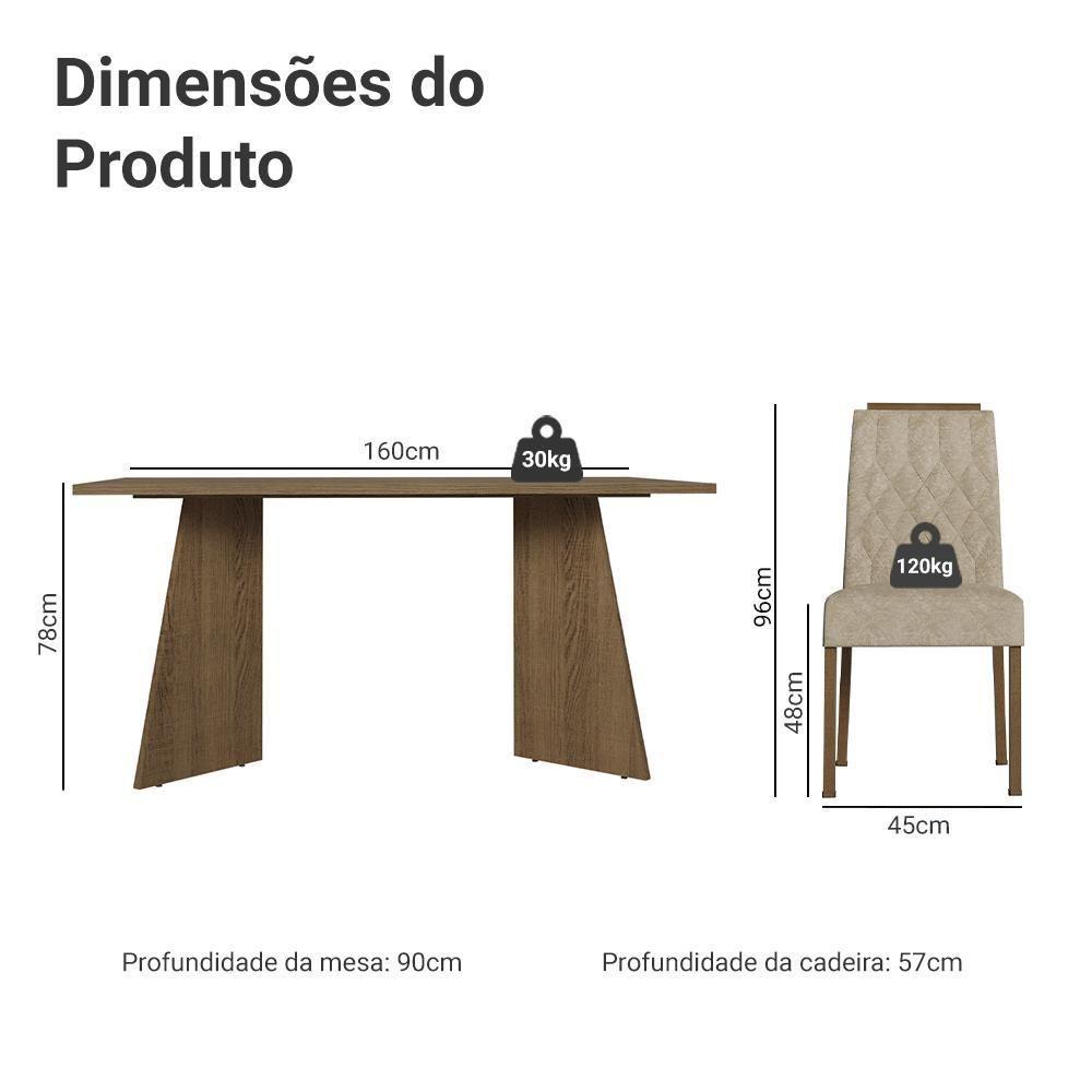 Conjunto Sala De Jantar Tampo De Madeira 4 Cadeiras Rustic/imperial Tulum Madesa - 3