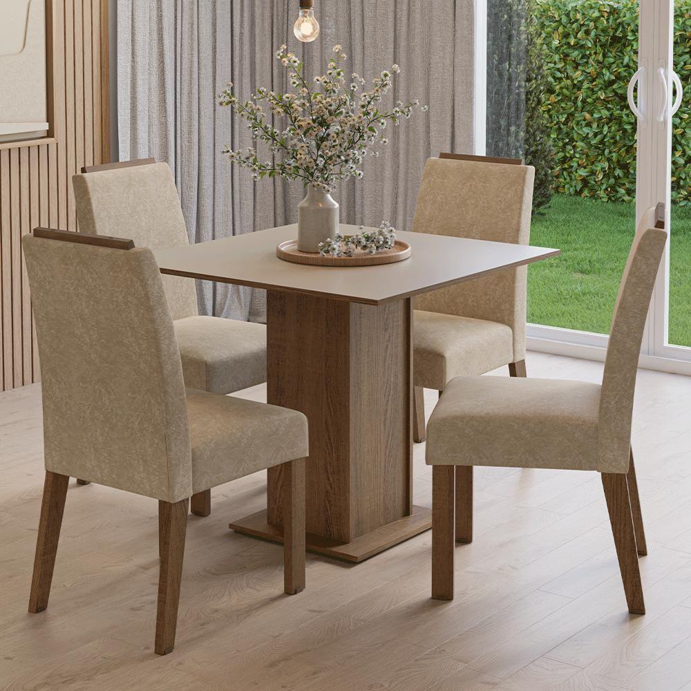 Conjunto Sala De Jantar Tampo De Madeira 4 Cadeiras Rustic/crema/imperial Aspen Madesa - 1