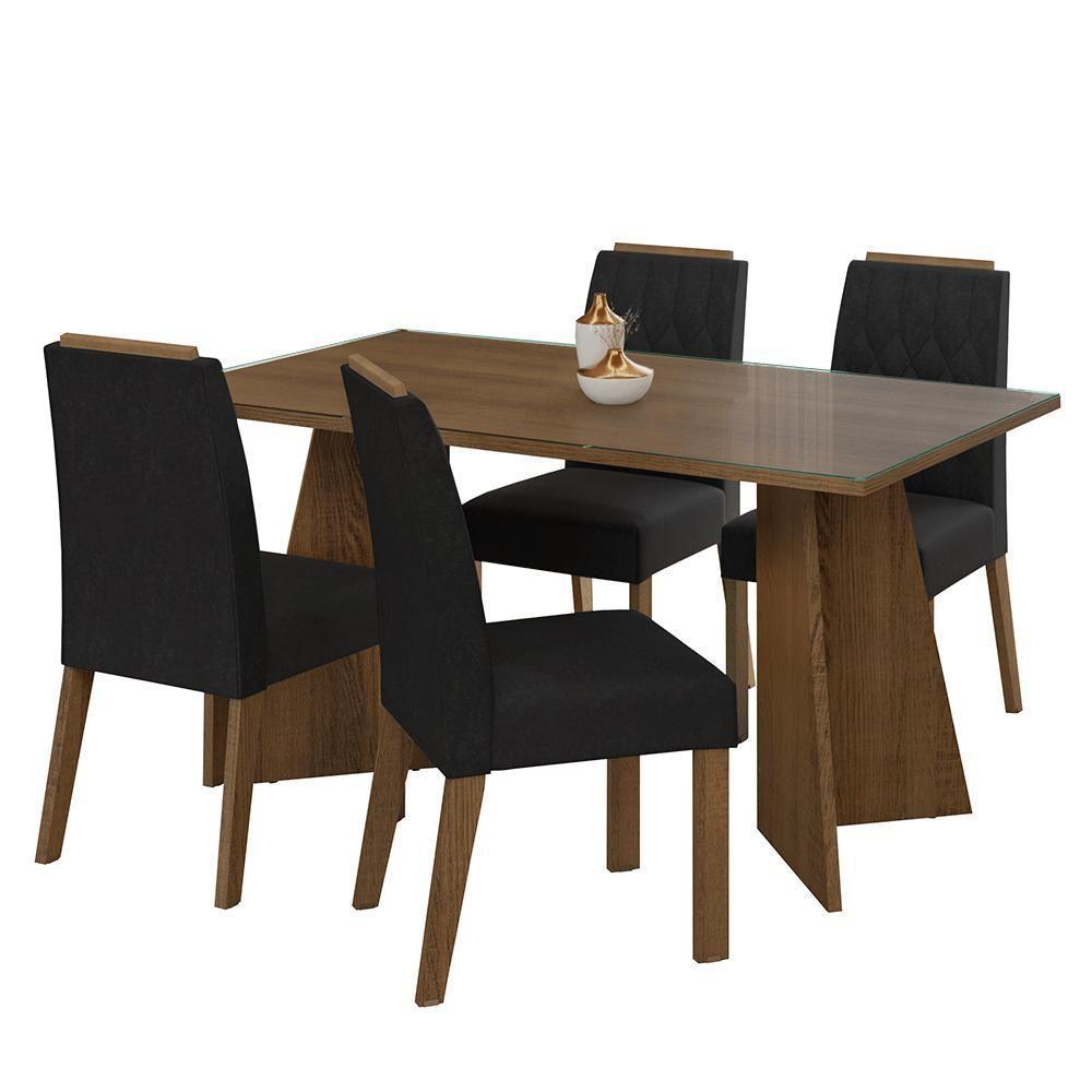 Conjunto Sala De Jantar Mesa Tampo De Vidro 4 Cadeiras Rustic/oxford Porto Madesa - 2