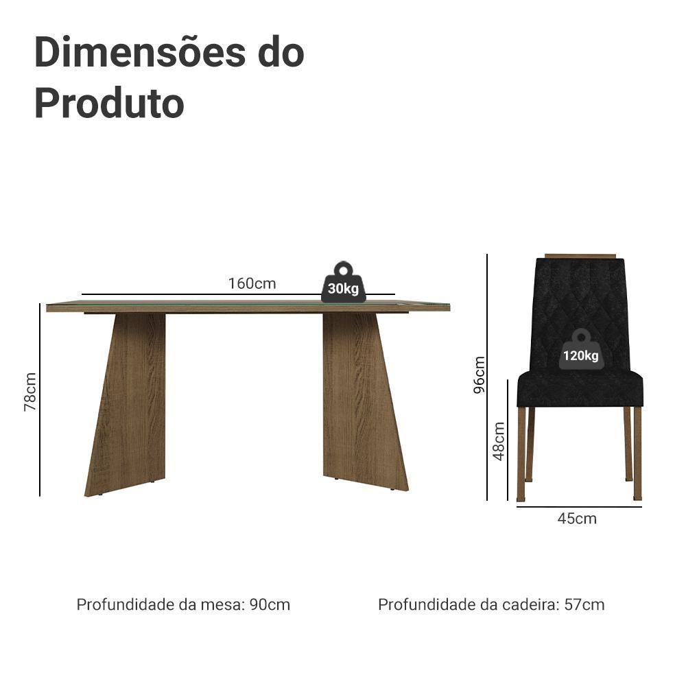 Conjunto Sala De Jantar Mesa Tampo De Vidro 4 Cadeiras Rustic/oxford Porto Madesa - 3