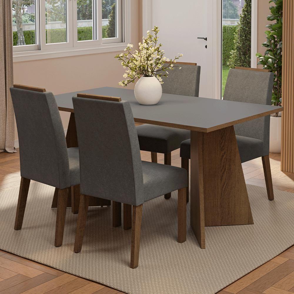 Conjunto Sala De Jantar Tampo De Madeira 4 Cadeiras Rustic/cinza/silver évora Madesa - 1