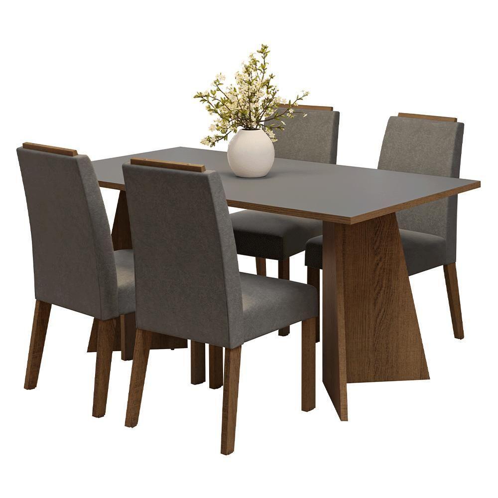 Conjunto Sala De Jantar Tampo De Madeira 4 Cadeiras Rustic/cinza/silver évora Madesa - 2