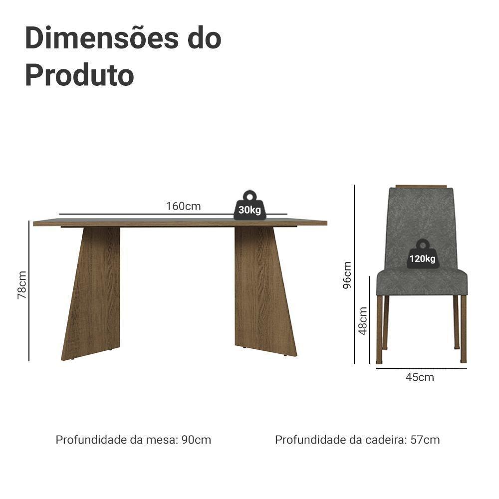 Conjunto Sala De Jantar Tampo De Madeira 4 Cadeiras Rustic/cinza/silver évora Madesa - 3