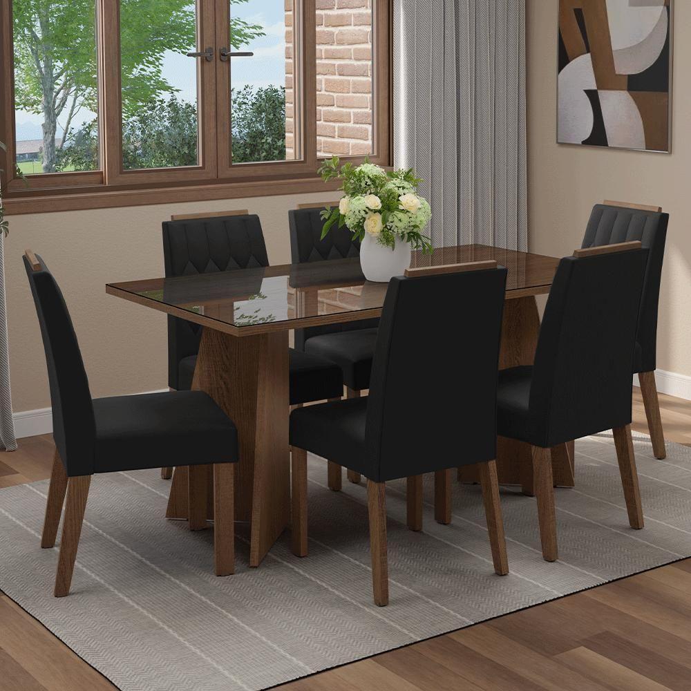 Conjunto Sala De Jantar Tampo De Vidro 6 Cadeiras Rustic/oxford Sintra Madesa - 1