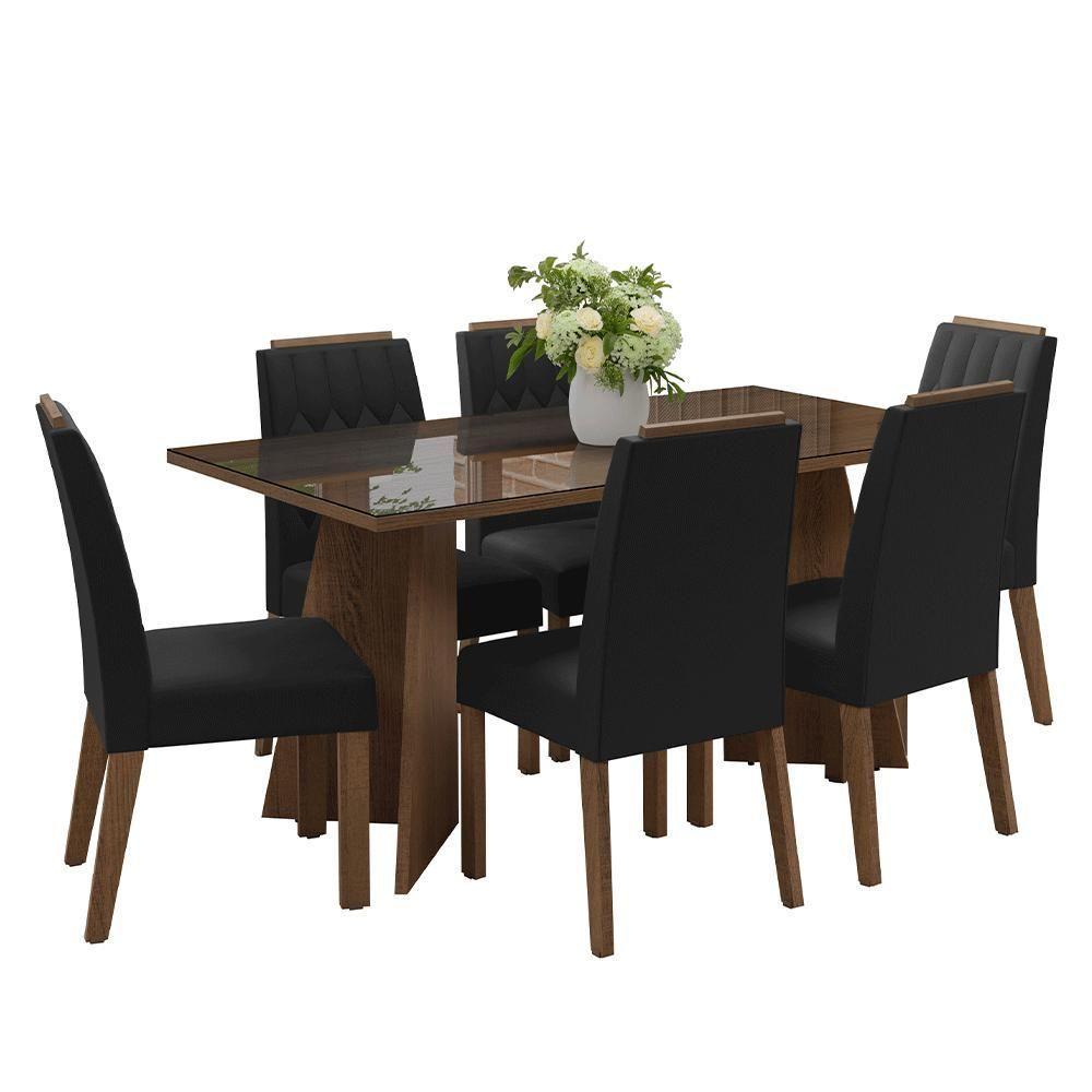 Conjunto Sala De Jantar Tampo De Vidro 6 Cadeiras Rustic/oxford Sintra Madesa - 2