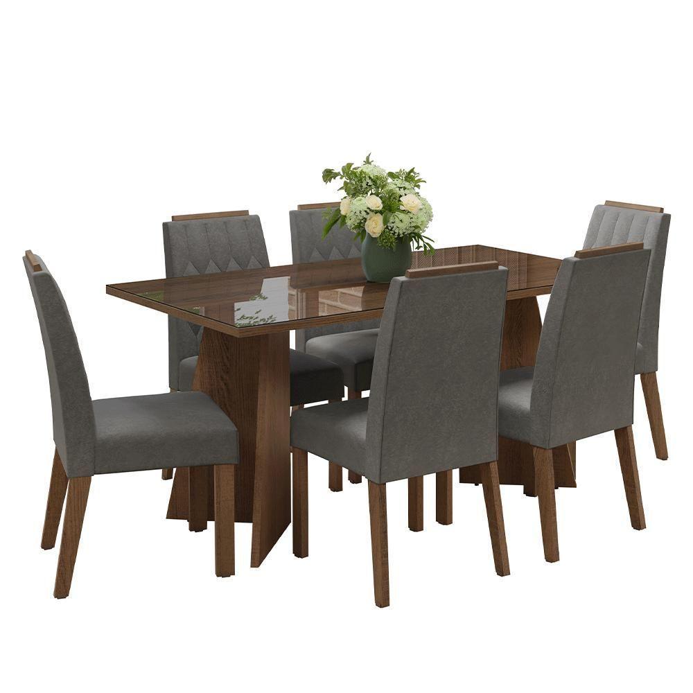 Conjunto Sala De Jantar Tampo De Vidro 6 Cadeiras Rustic/silver Sintra Madesa - 2