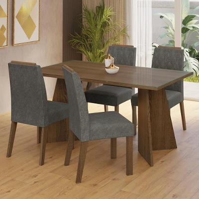 Conjunto Sala de Jantar Porto 4 Lugares Tampo de Vidro com Cadeiras Estofadas Rustic-silver