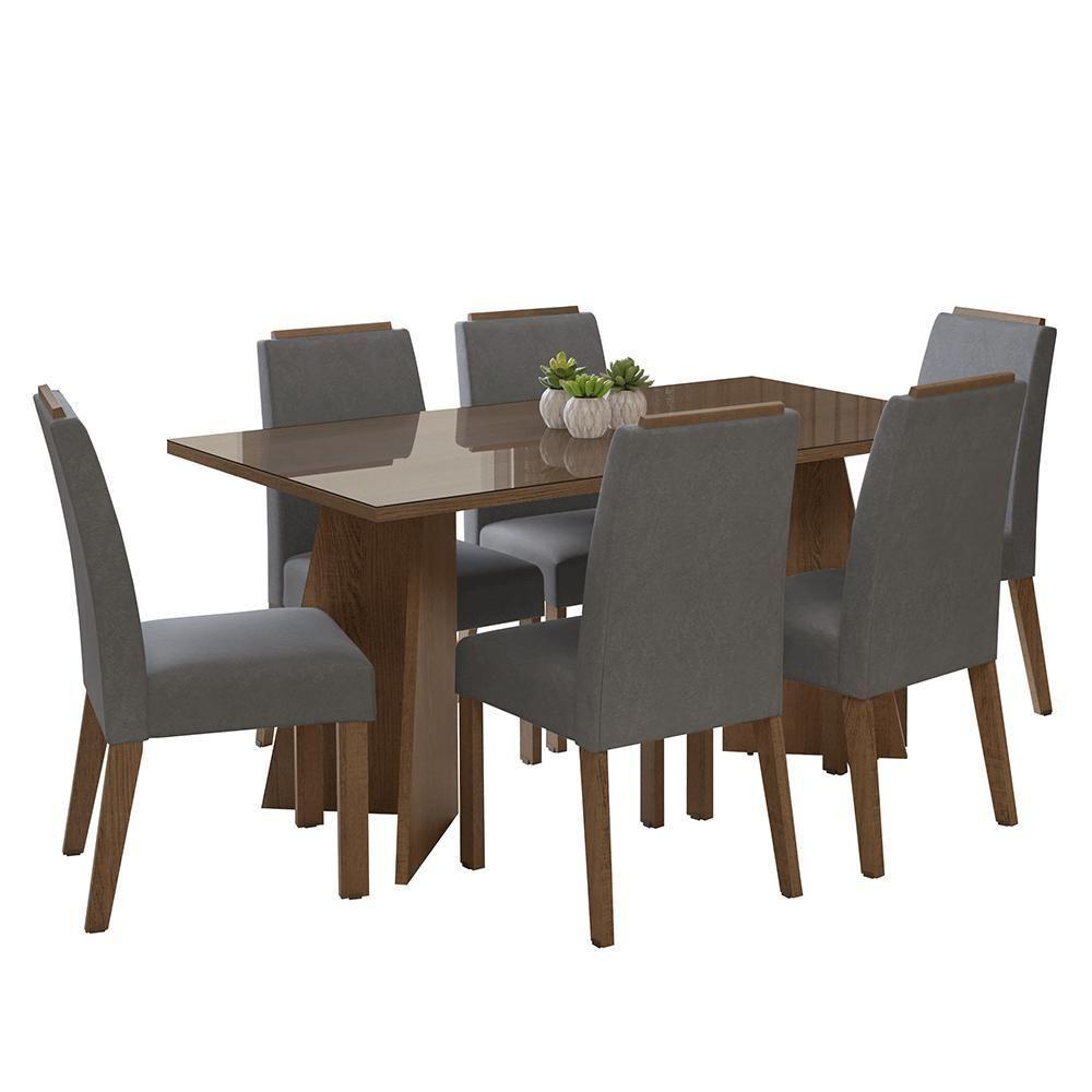 Conjunto Sala De Jantar Tampo De Vidro 6 Cadeiras Rustic/silver Madrid Madesa - 2