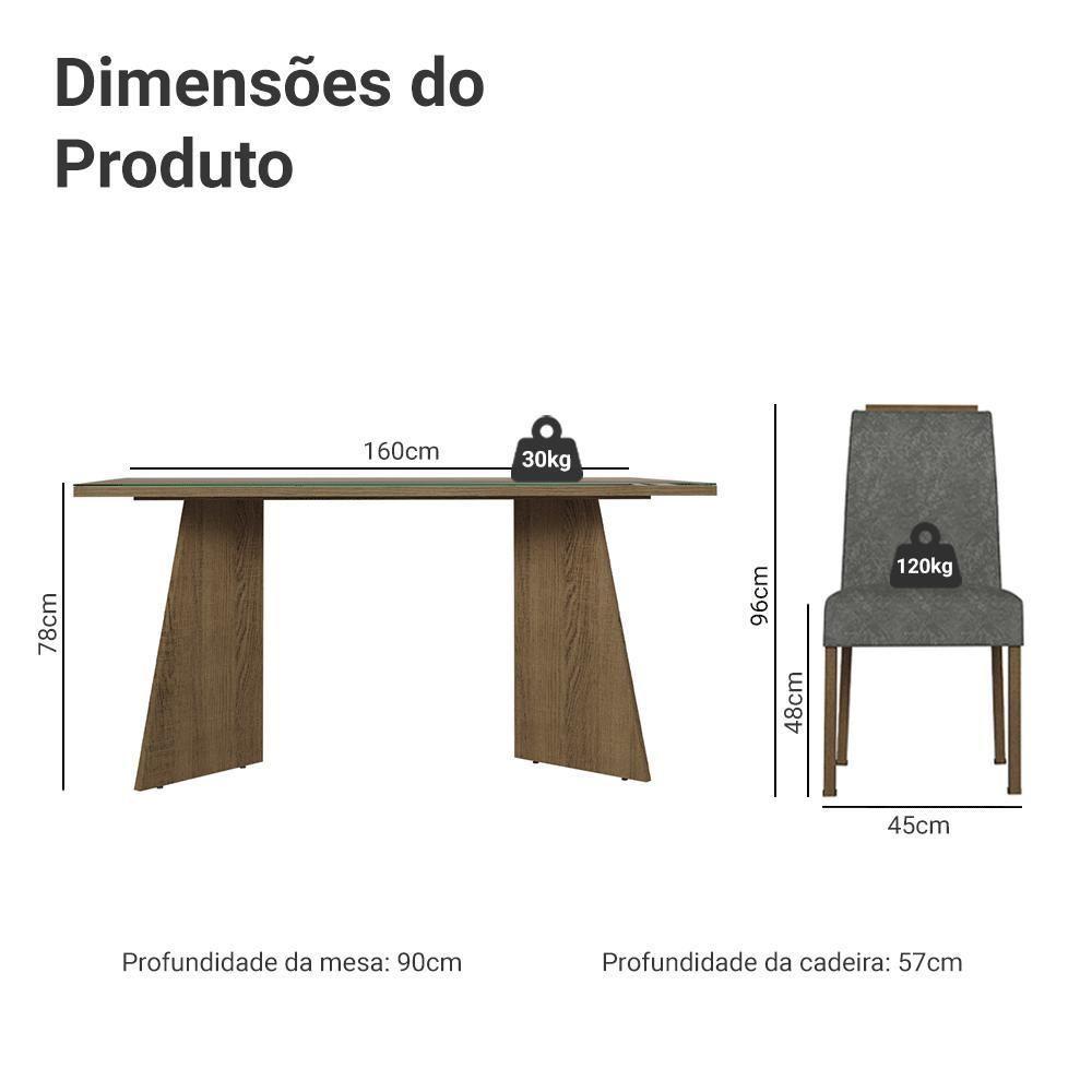 Conjunto Sala De Jantar Tampo De Vidro 6 Cadeiras Rustic/silver Madrid Madesa - 3