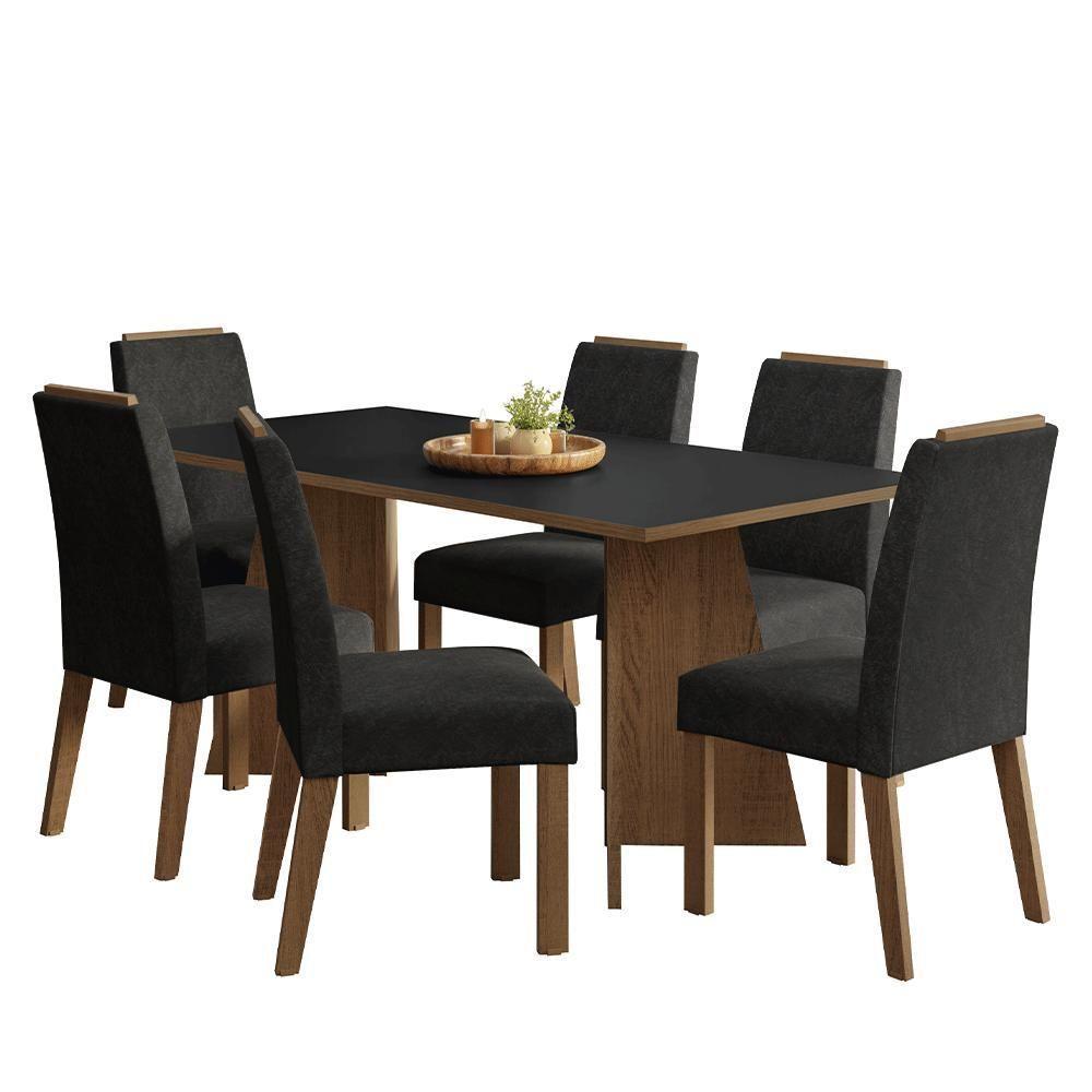 Conjunto Sala De Jantar Tampo De Madeira 6 Cadeiras Rustic/preto/oxford Minsk Madesa - 2