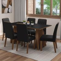 Conjunto Sala De Jantar Tampo De Madeira 6 Cadeiras Rustic/preto/oxford Leon Madesa - 1