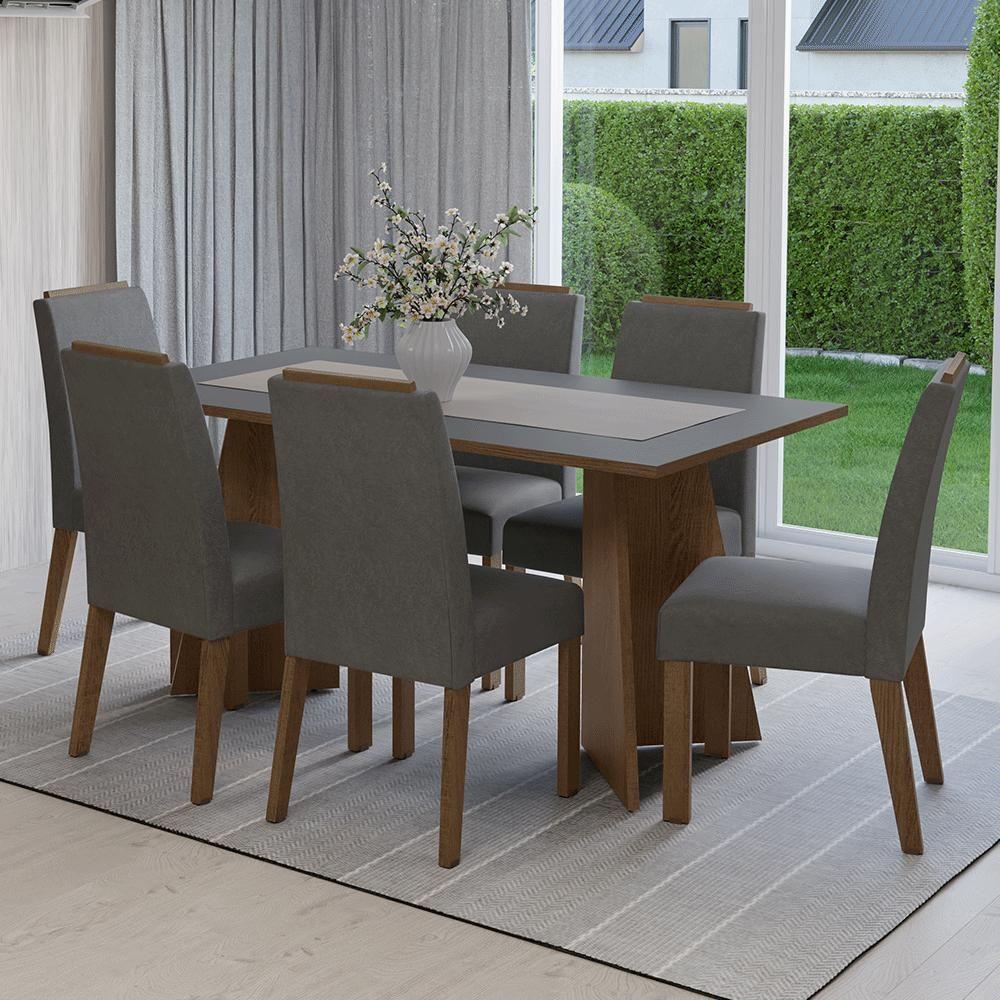 Conjunto Sala De Jantar Tampo De Madeira 6 Cadeiras Rustic/cinza/silver Soho Madesa - 1
