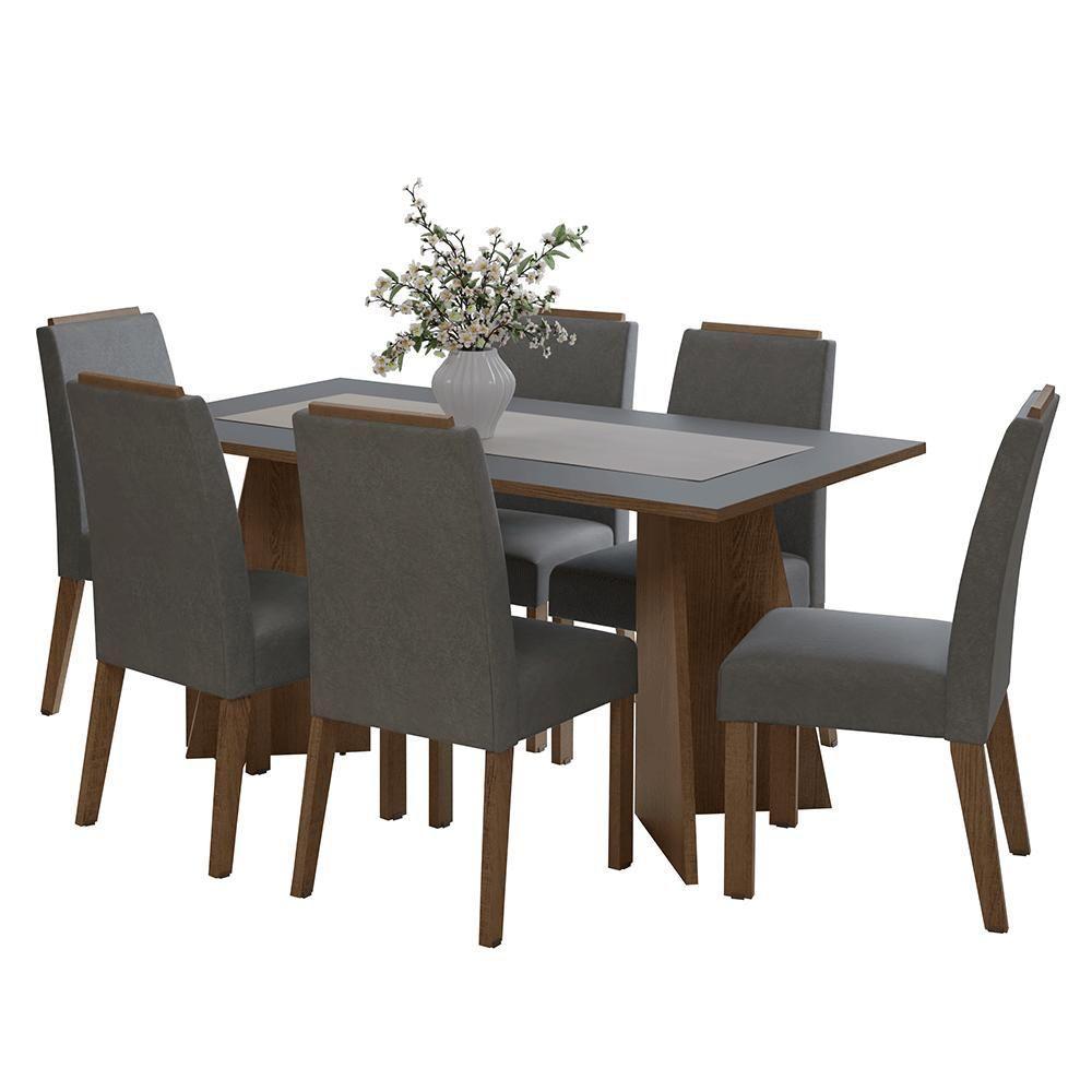 Conjunto Sala De Jantar Tampo De Madeira 6 Cadeiras Rustic/cinza/silver Soho Madesa - 2