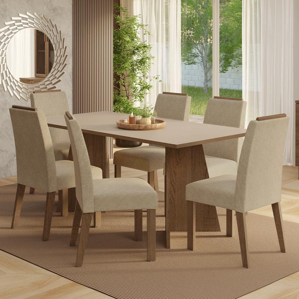 Conjunto Sala De Jantar Tampo De Madeira 6 Cadeiras Rustic/crema/imperial Minsk Madesa - 1
