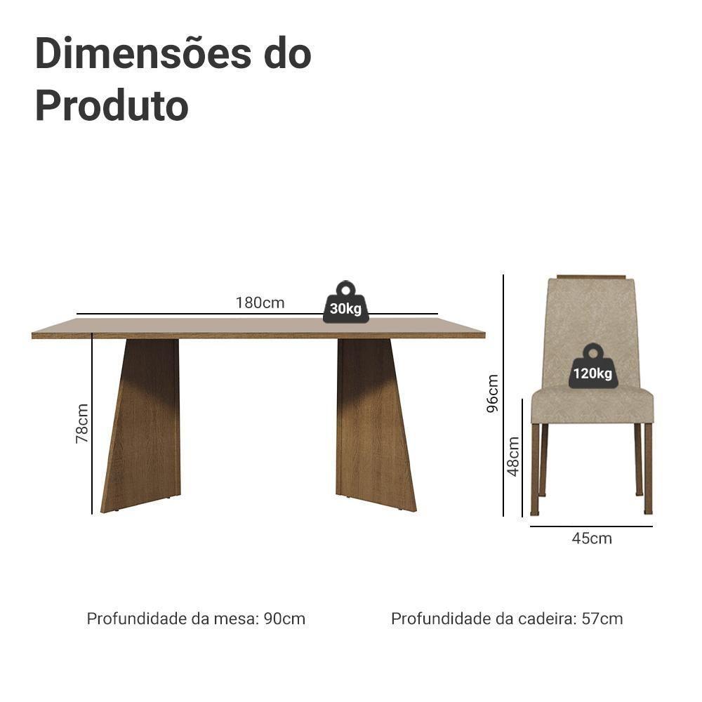 Conjunto Sala De Jantar Tampo De Madeira 6 Cadeiras Rustic/crema/imperial Minsk Madesa - 2