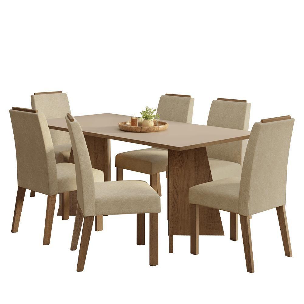 Conjunto Sala De Jantar Tampo De Madeira 6 Cadeiras Rustic/crema/imperial Minsk Madesa - 6