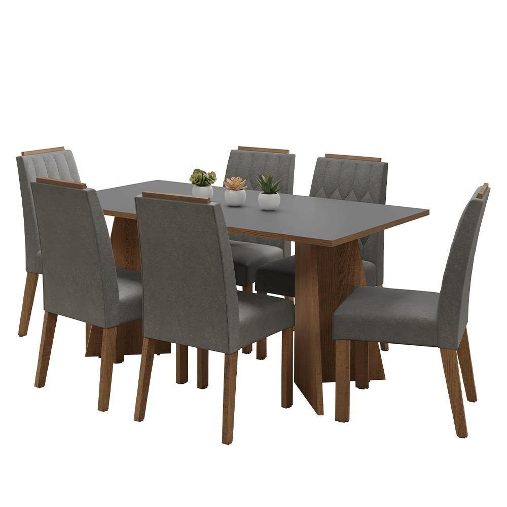 Conjunto Sala De Jantar Tampo De Madeira 6 Cadeiras Rustic/cinza/silver Leon Madesa - 2