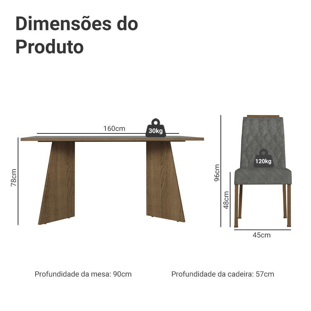 Conjunto Sala De Jantar Tampo De Madeira 6 Cadeiras Rustic/cinza/silver Leon Madesa - 3