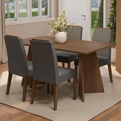 Conjunto Sala De Jantar Tampo De Madeira 4 Cadeiras Rustic/silver évora Madesa