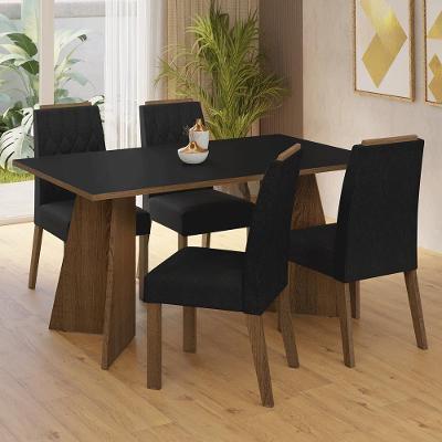 Conjunto Sala De Jantar Tampo De Madeira 4 Cadeiras Rustic/preto/oxford Tulum Madesa