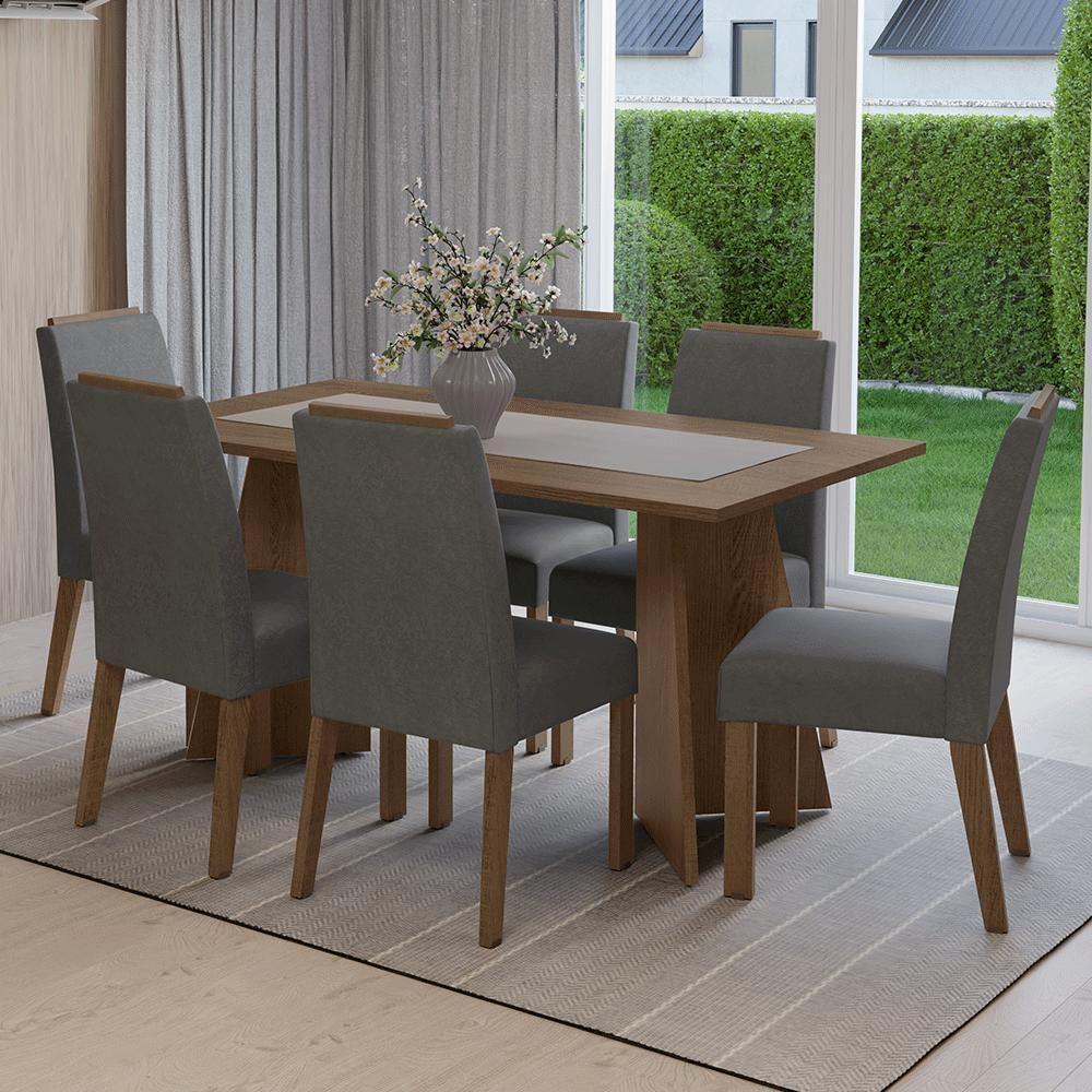 Conjunto Sala De Jantar Tampo De Madeira 6 Cadeiras Rustic/silver Soho Madesa - 1