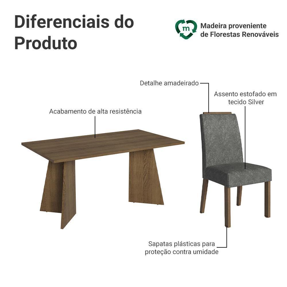Conjunto Sala De Jantar Tampo De Madeira 6 Cadeiras Rustic/silver Soho Madesa - 4