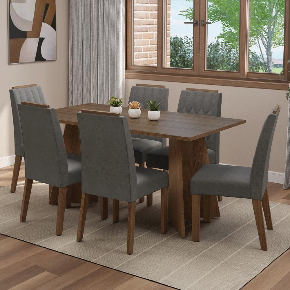 Conjunto Sala De Jantar Tampo De Madeira 6 Cadeiras Rustic/silver Leon Madesa - 1