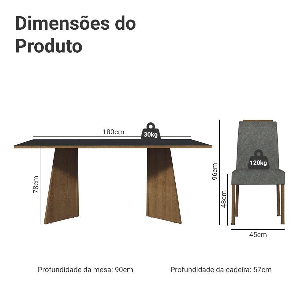 Conjunto Sala De Jantar Tampo De Madeira 6 Cadeiras Rustic/preto/silver Minsk Madesa - 3