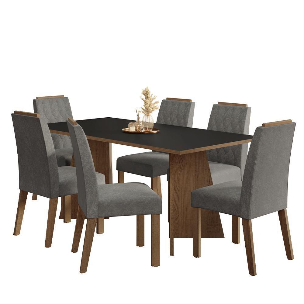 Conjunto Sala De Jantar Tampo De Madeira 6 Cadeiras Rustic/preto/silver York Madesa - 2