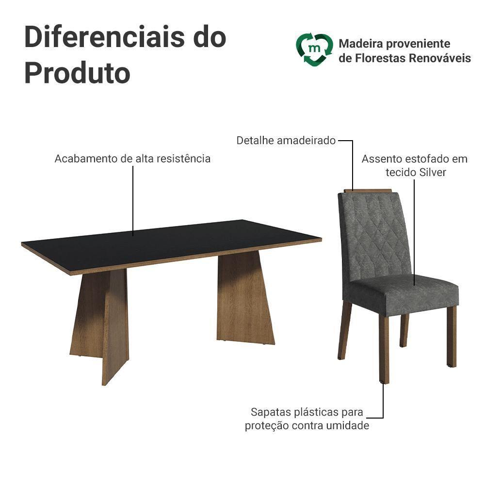 Conjunto Sala De Jantar Tampo De Madeira 6 Cadeiras Rustic/preto/silver York Madesa - 4