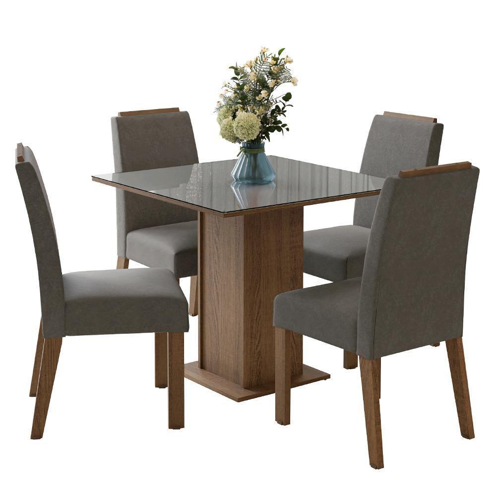 Conjunto Sala De Jantar Tampo De Vidro 4 Cadeiras Rustic/cinza/silver Sines Madesa - 2