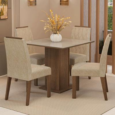Conjunto Sala De Jantar Tampo De Vidro 4 Cadeiras Rustic/crema/imperial Capri Madesa