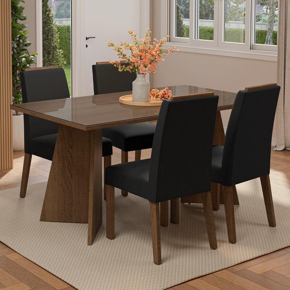 Conjunto Sala De Jantar Tampo De Vidro 4 Cadeiras Rustic/oxford Braga Madesa - 1