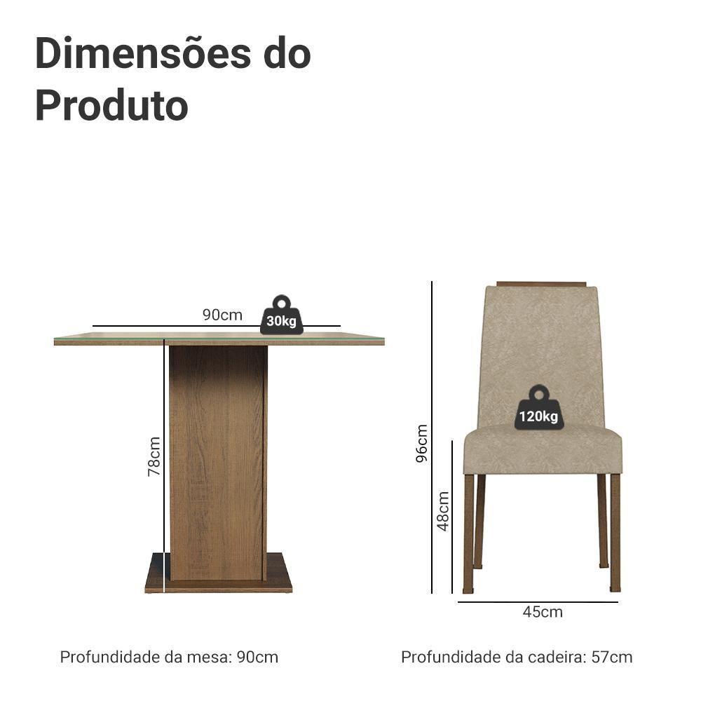 Conjunto Sala De Jantar Tampo De Vidro 4 Cadeiras Rustic/crema/imperial Sines Madesa - 9