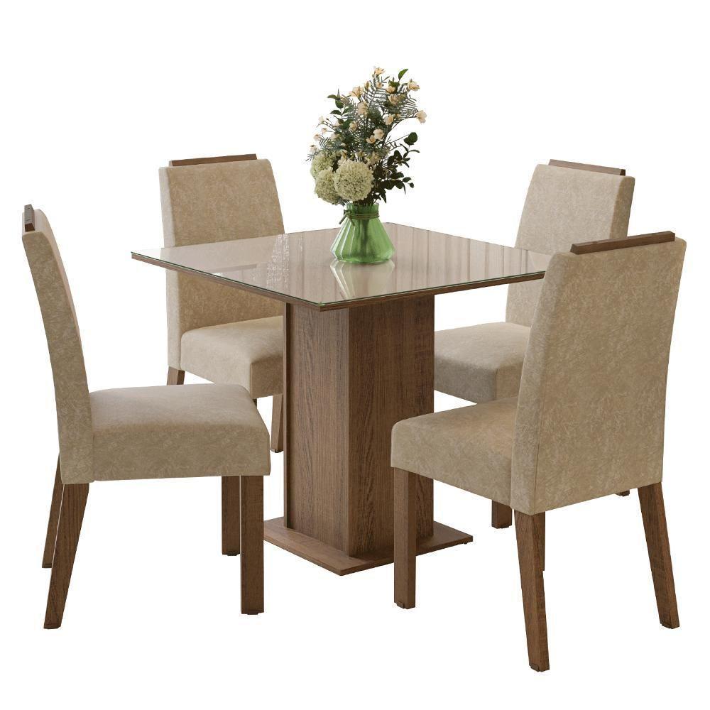 Conjunto Sala De Jantar Tampo De Vidro 4 Cadeiras Rustic/crema/imperial Sines Madesa - 10