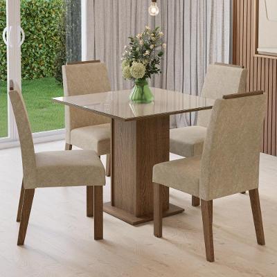 Conjunto Sala De Jantar Tampo De Vidro 4 Cadeiras Rustic/crema/imperial Sines Madesa